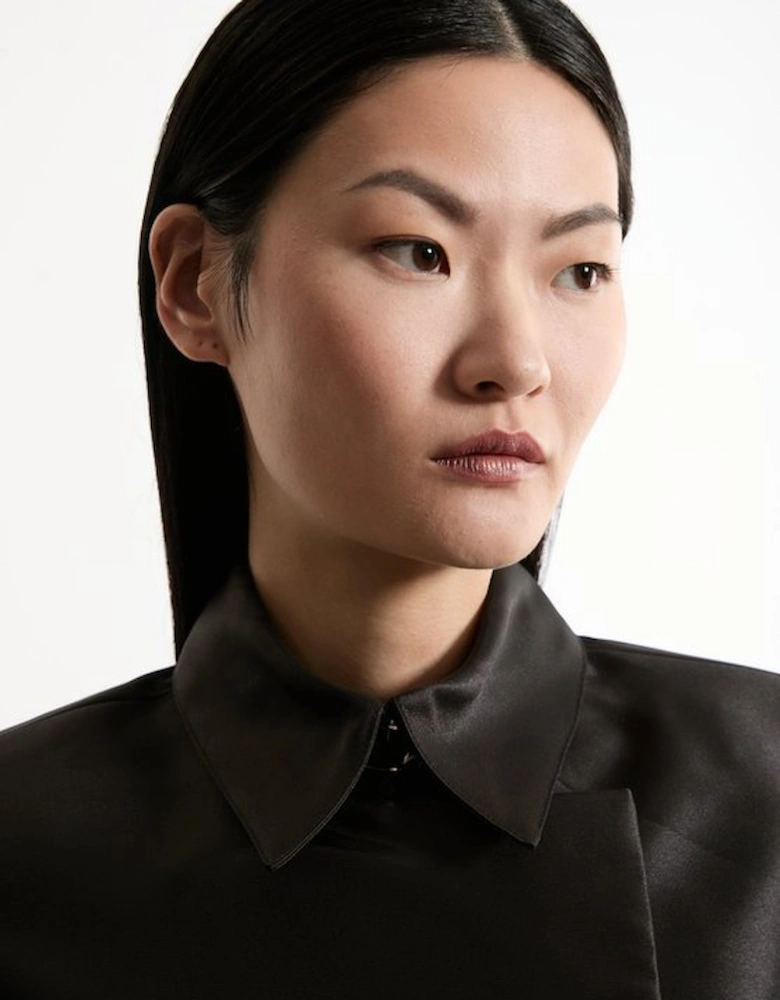 Satin Twill Cropped Wrap Tailored Jacket