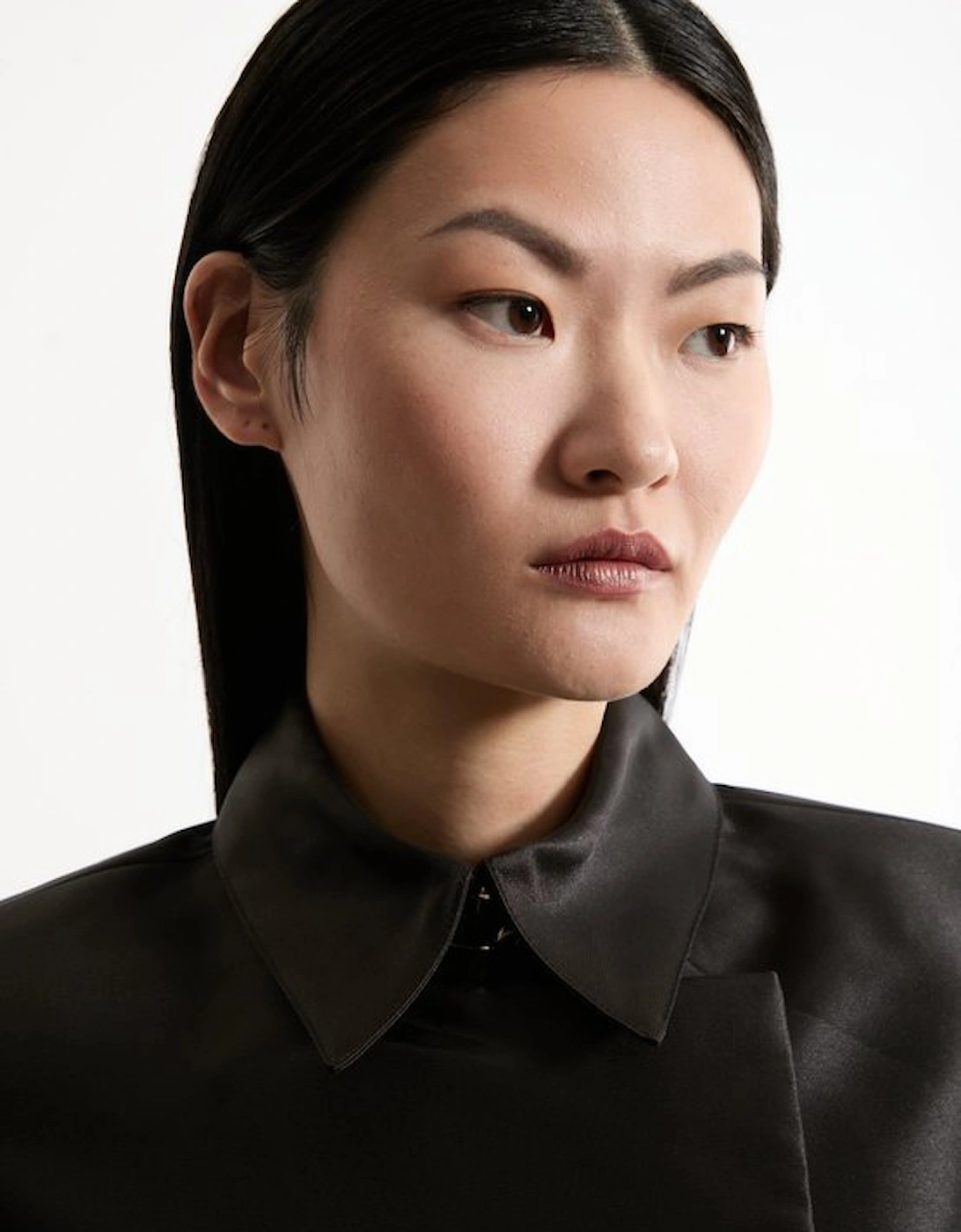 Satin Twill Cropped Wrap Tailored Jacket