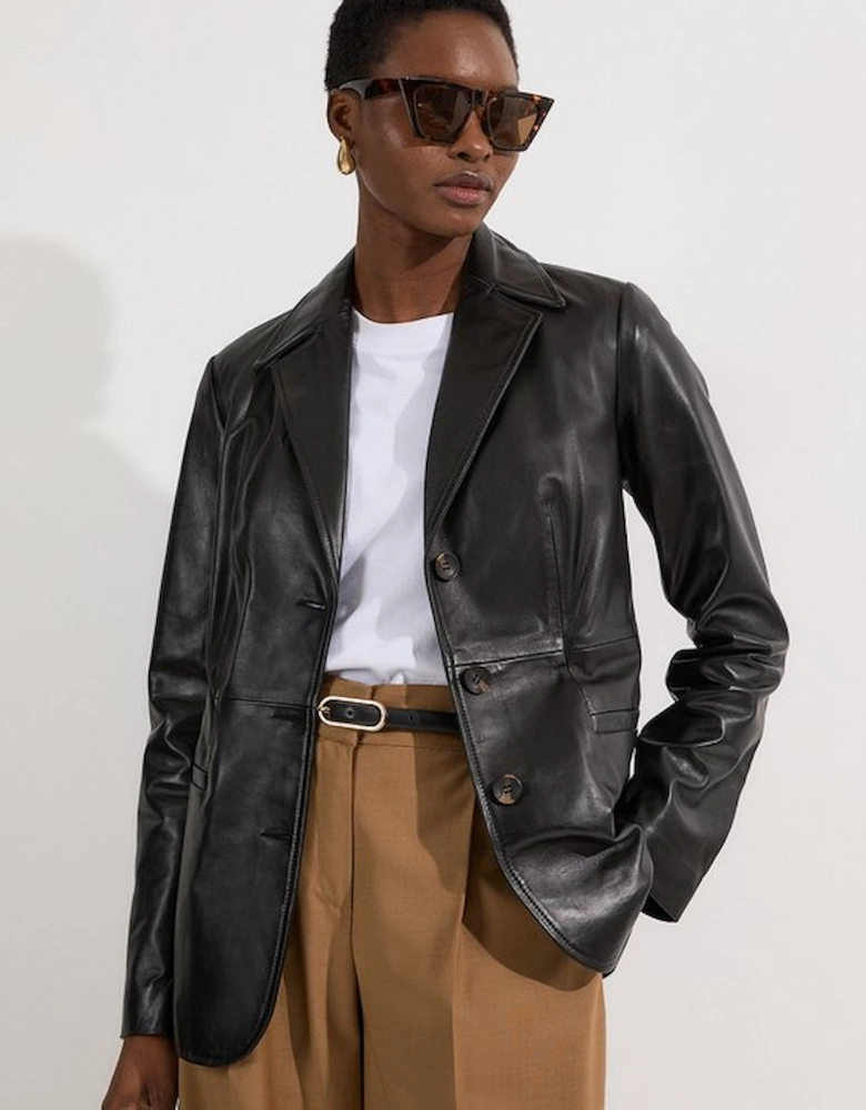 Leather Tailored Single Breasted Blazer