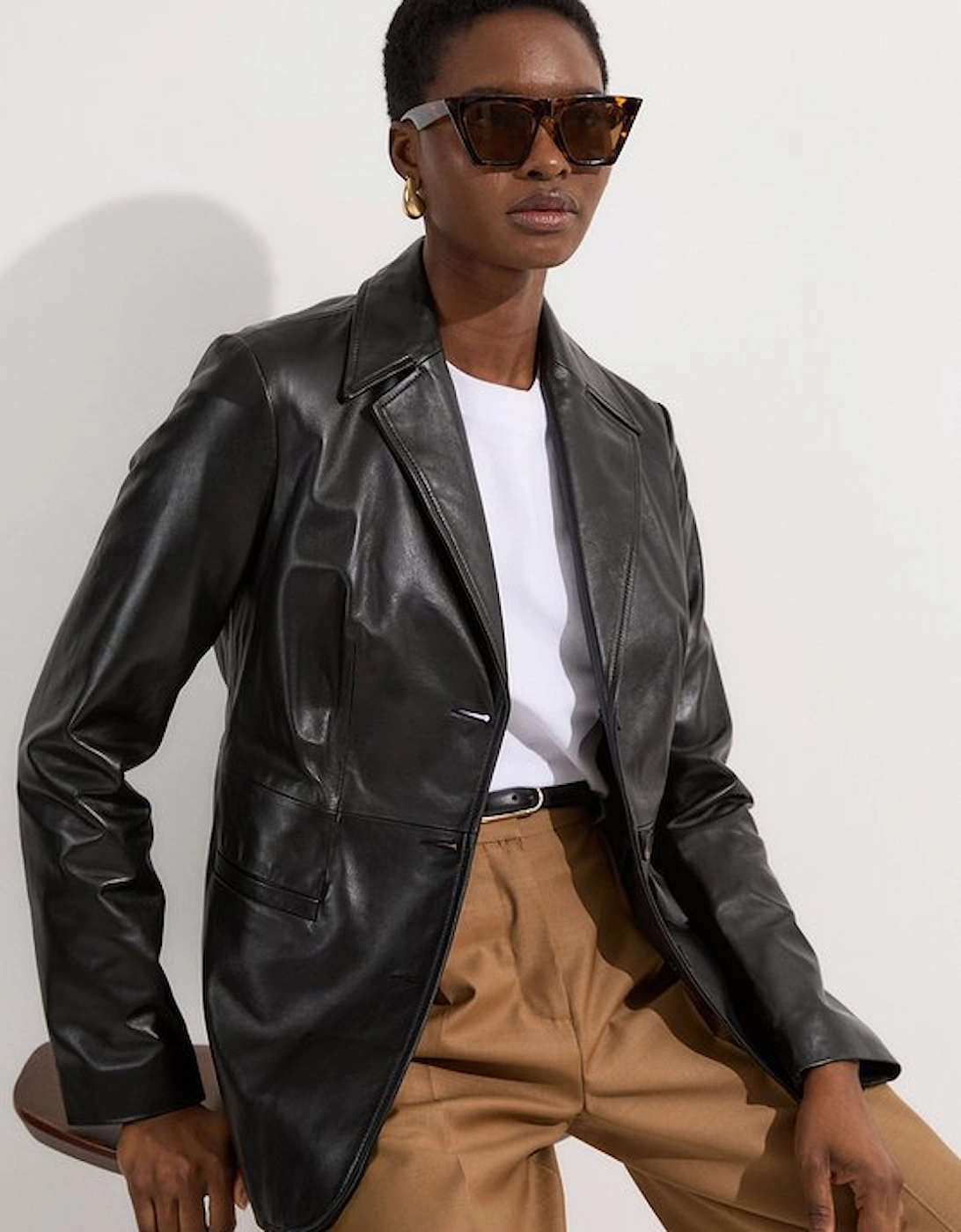 Leather Tailored Single Breasted Blazer