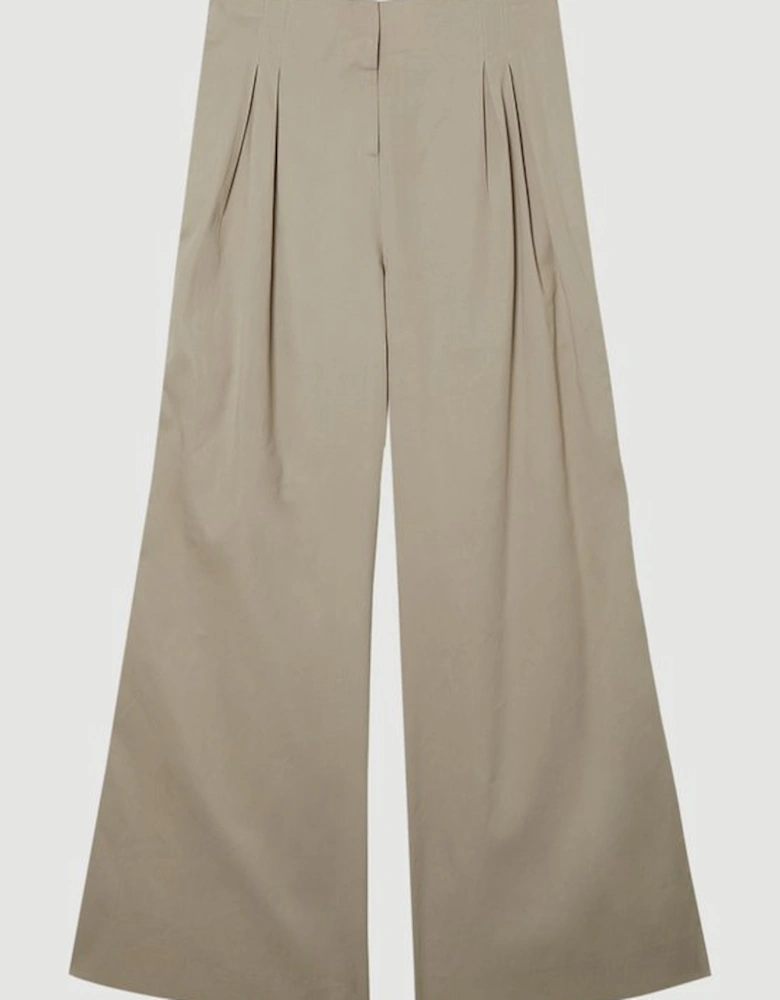 Tailored Polished Cotton Button Side Wide Leg Trousers