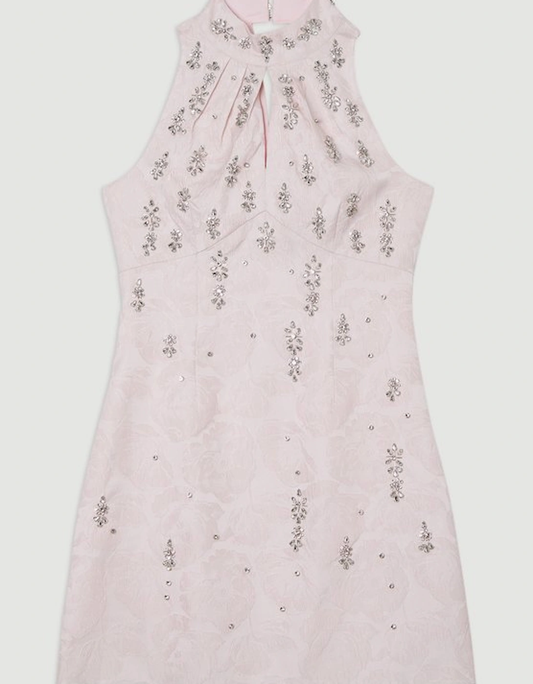 Texture Jacquard Crystal Embellished High Neck Woven Mini Dress