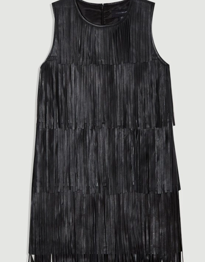 Leather Tassel Mini Dress