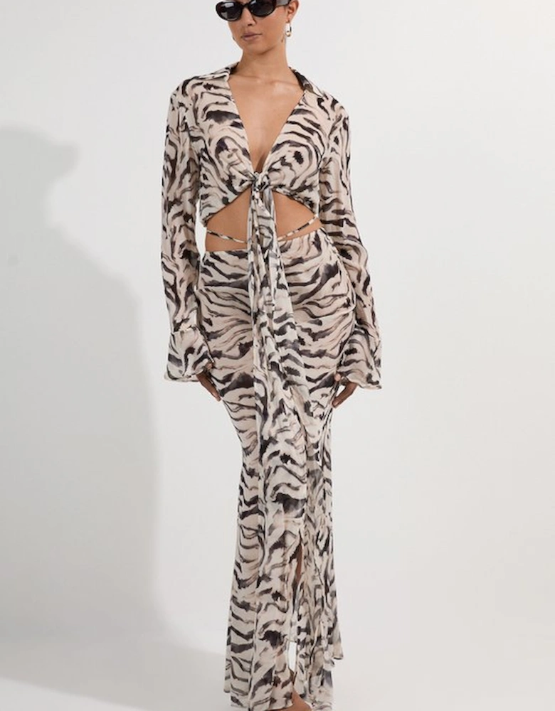 Animal Print Viscose Georgette Beach Wrap Top