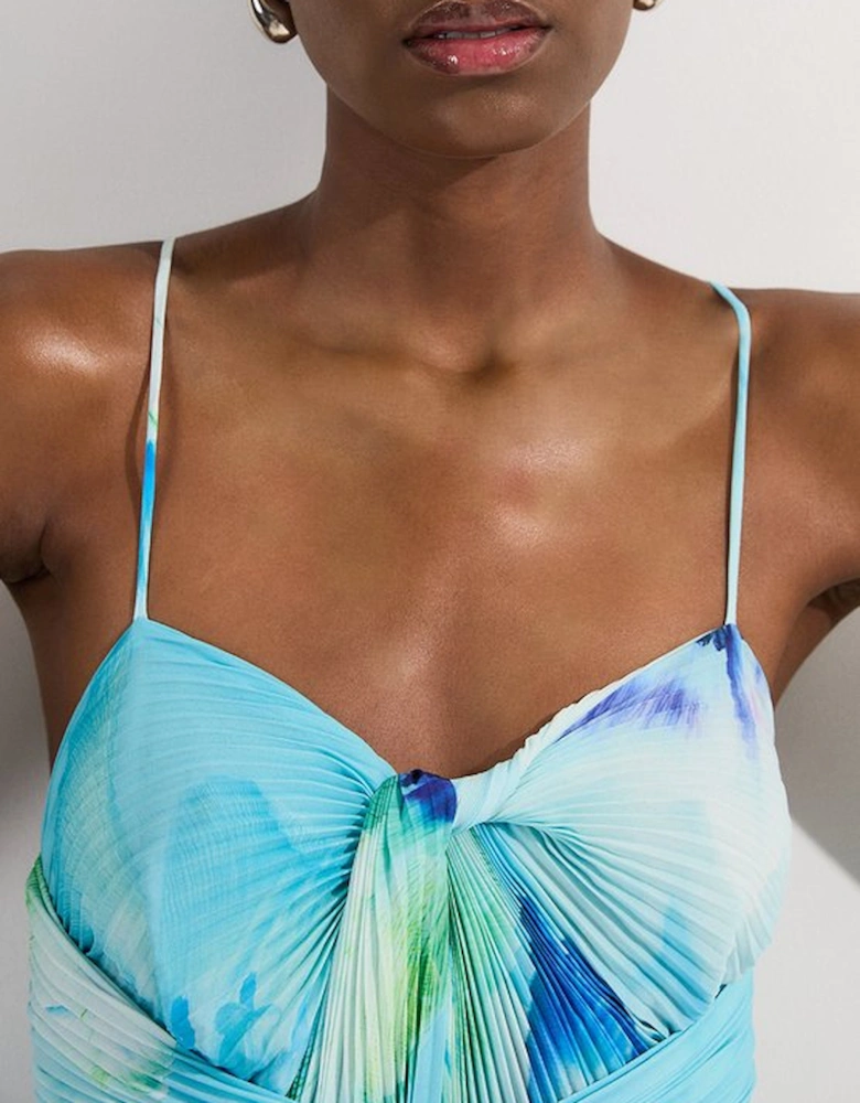 Ombre Floral Soft Pleated Woven Strappy Maxi Dress