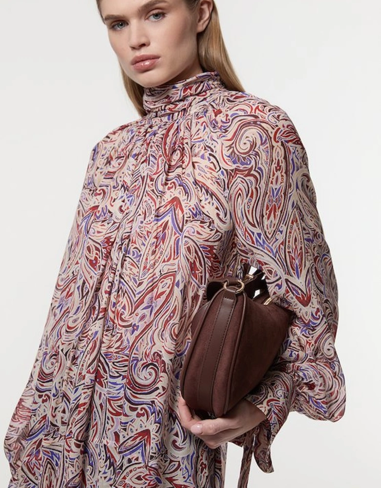 Petite Viscose Crinkle Paisley Frill Detail Tunic