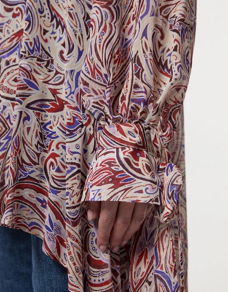 Petite Viscose Crinkle Paisley Frill Detail Tunic
