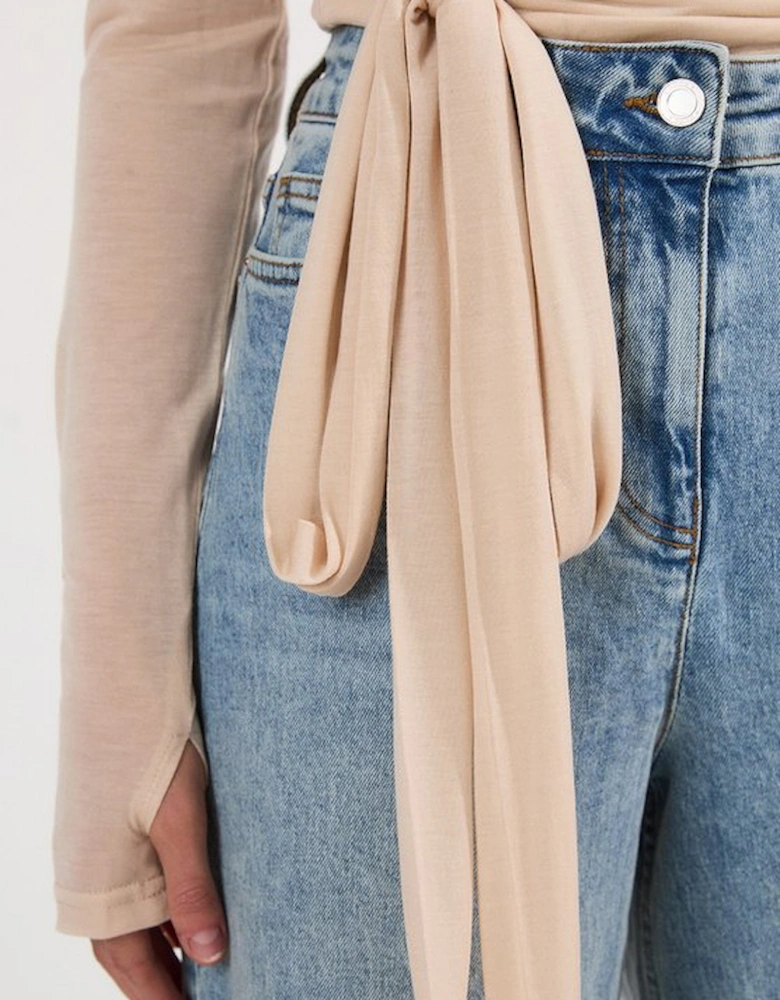 Tencel Jersey Wrap Detail Plunge Neck Long Sleeve Top