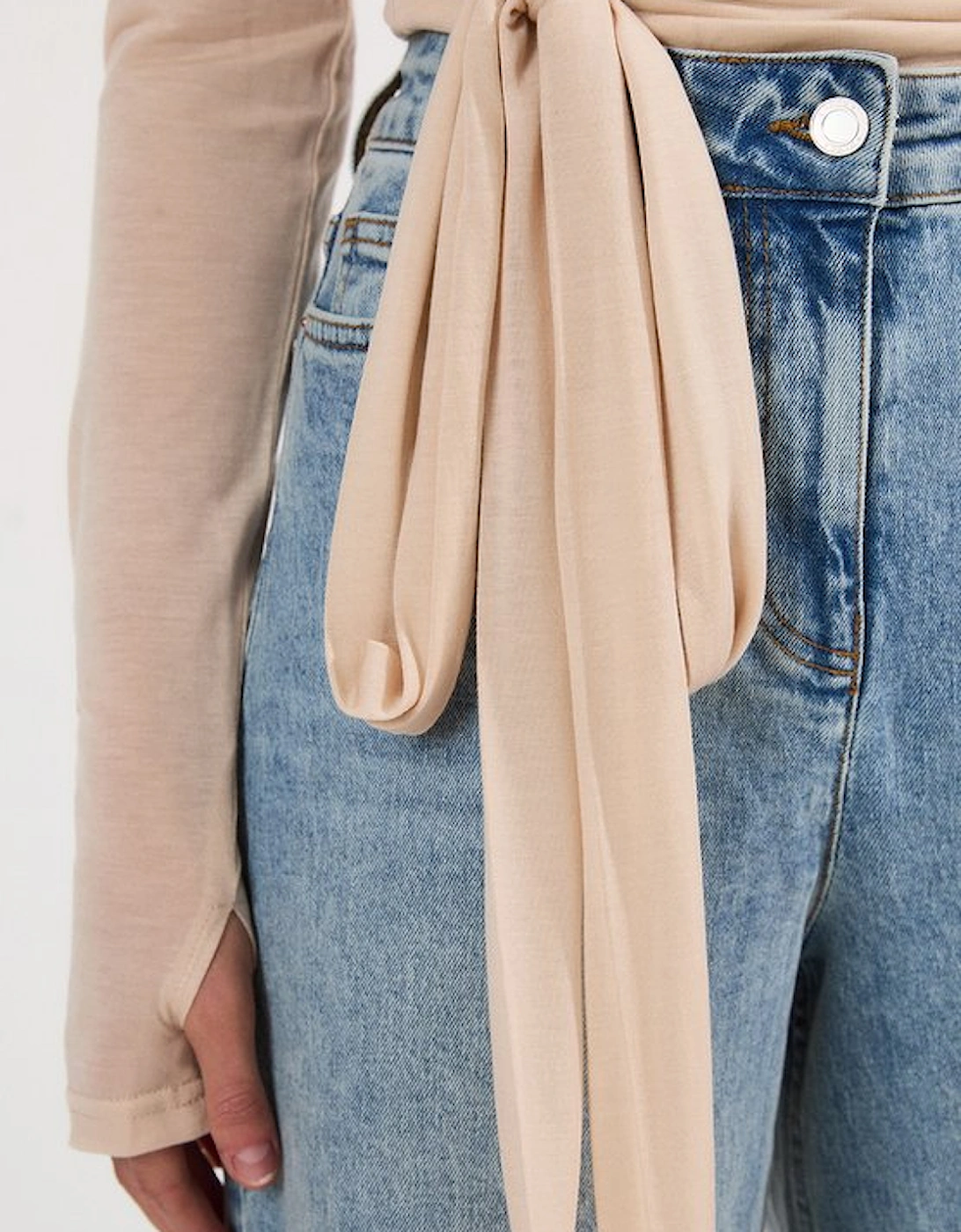 Tencel Jersey Wrap Detail Plunge Neck Long Sleeve Top