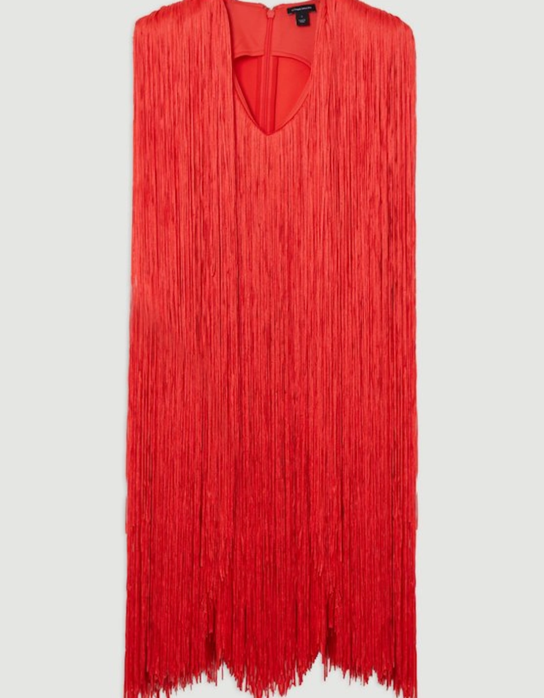 Petite Figure Form Bandage Knit V Neck Fringe Mini Dress