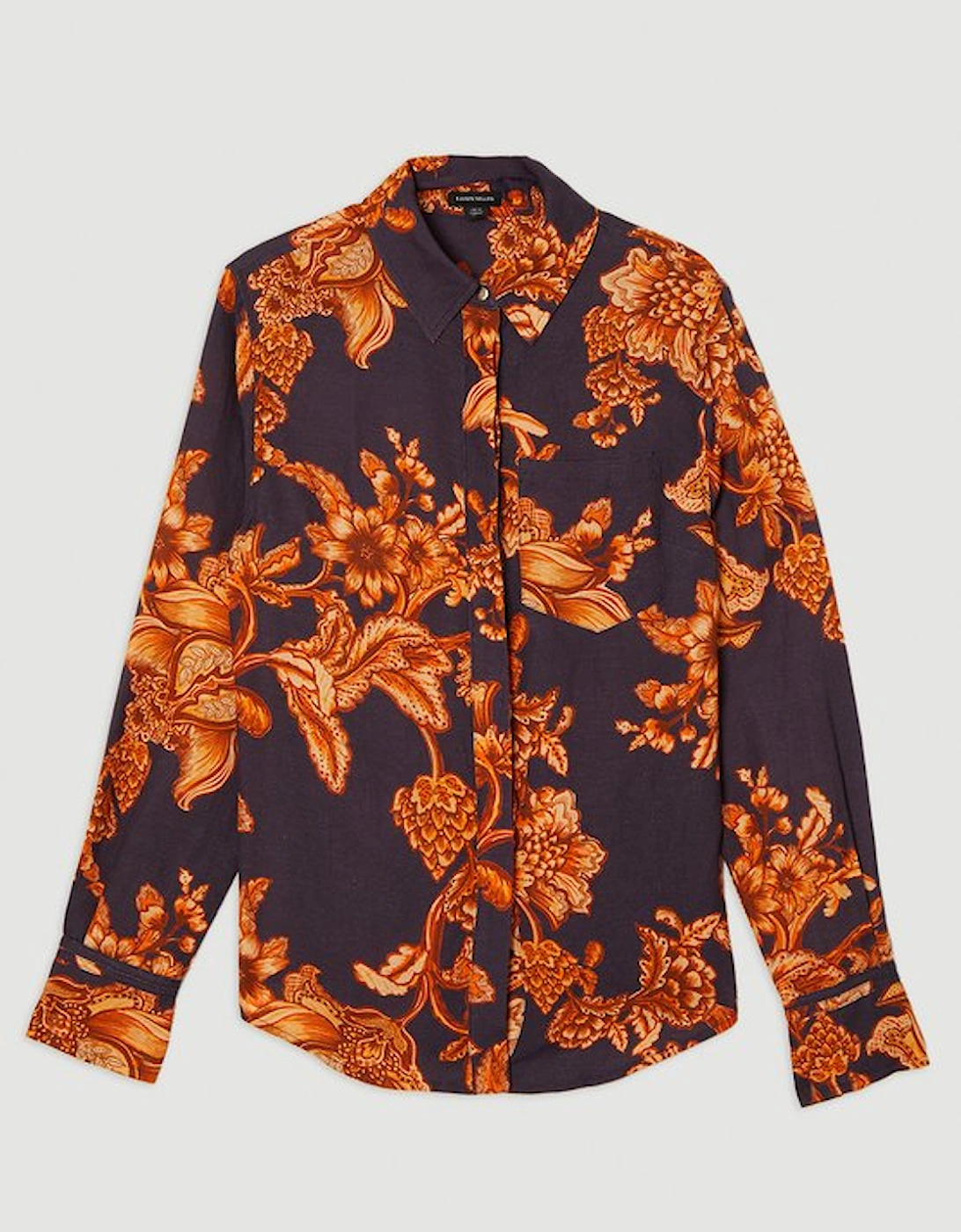 Floral Viscose Linen Woven Long Sleeve Shirt