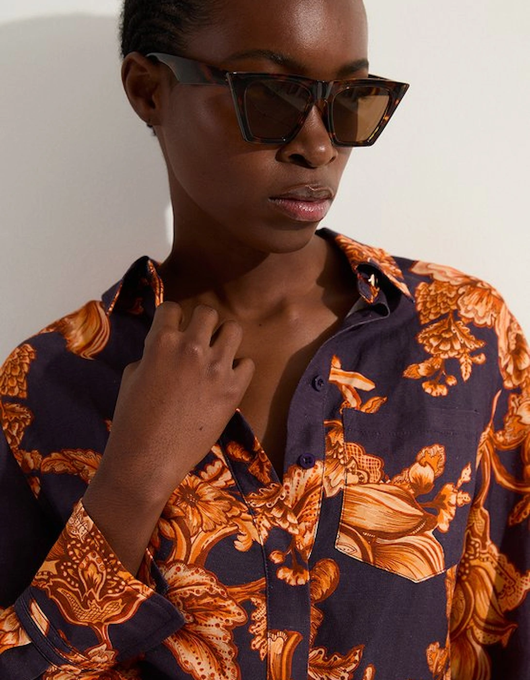 Floral Viscose Linen Woven Long Sleeve Shirt, 5 of 4