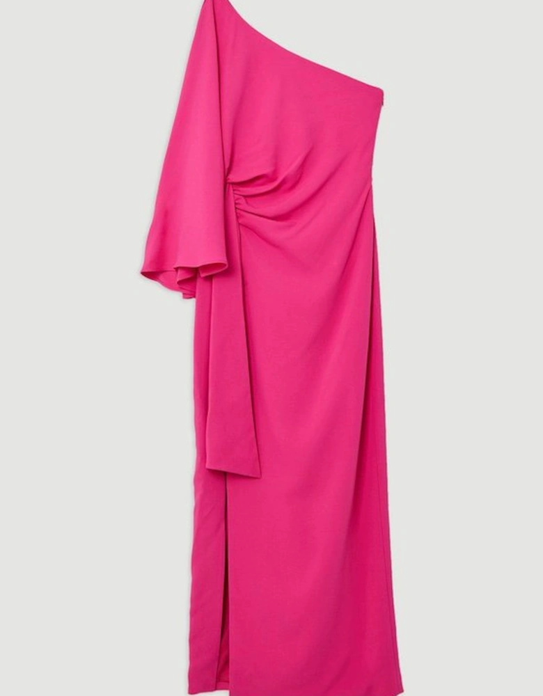 Tall Compact Stretch Viscose Drape Sleeve One Shoulder Tailored Maxi Dress