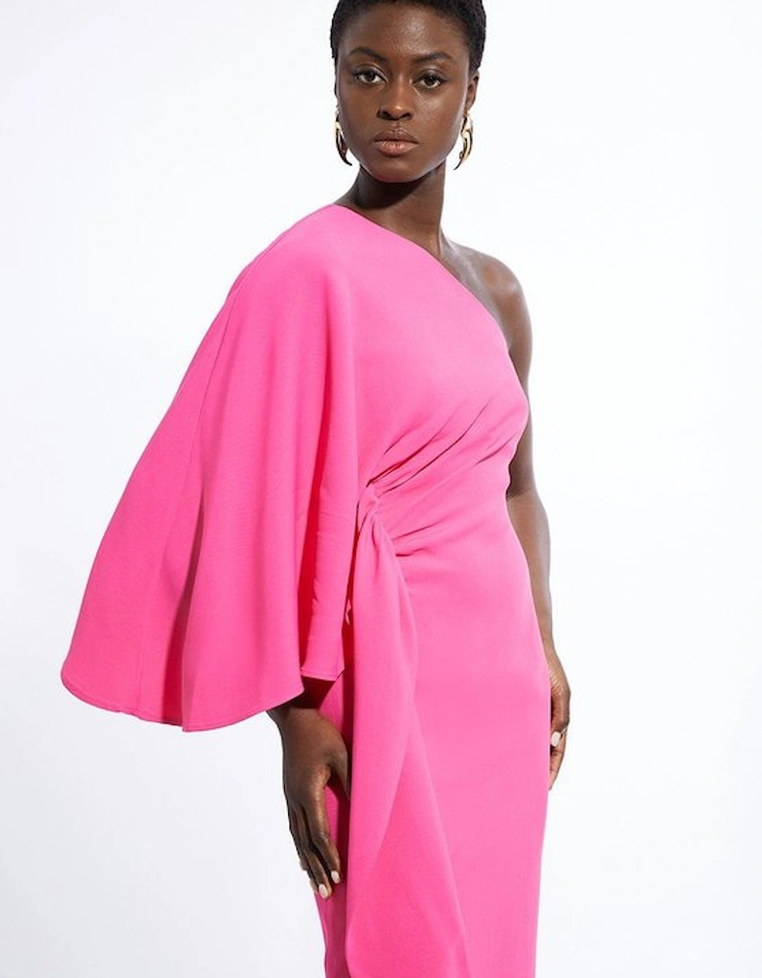 Tall Compact Stretch Viscose Drape Sleeve One Shoulder Tailored Maxi Dress