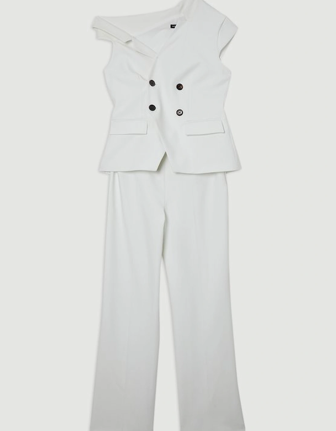 Compact Stretch Asymmetric Collar Wide Leg Tailored Jumpsuit