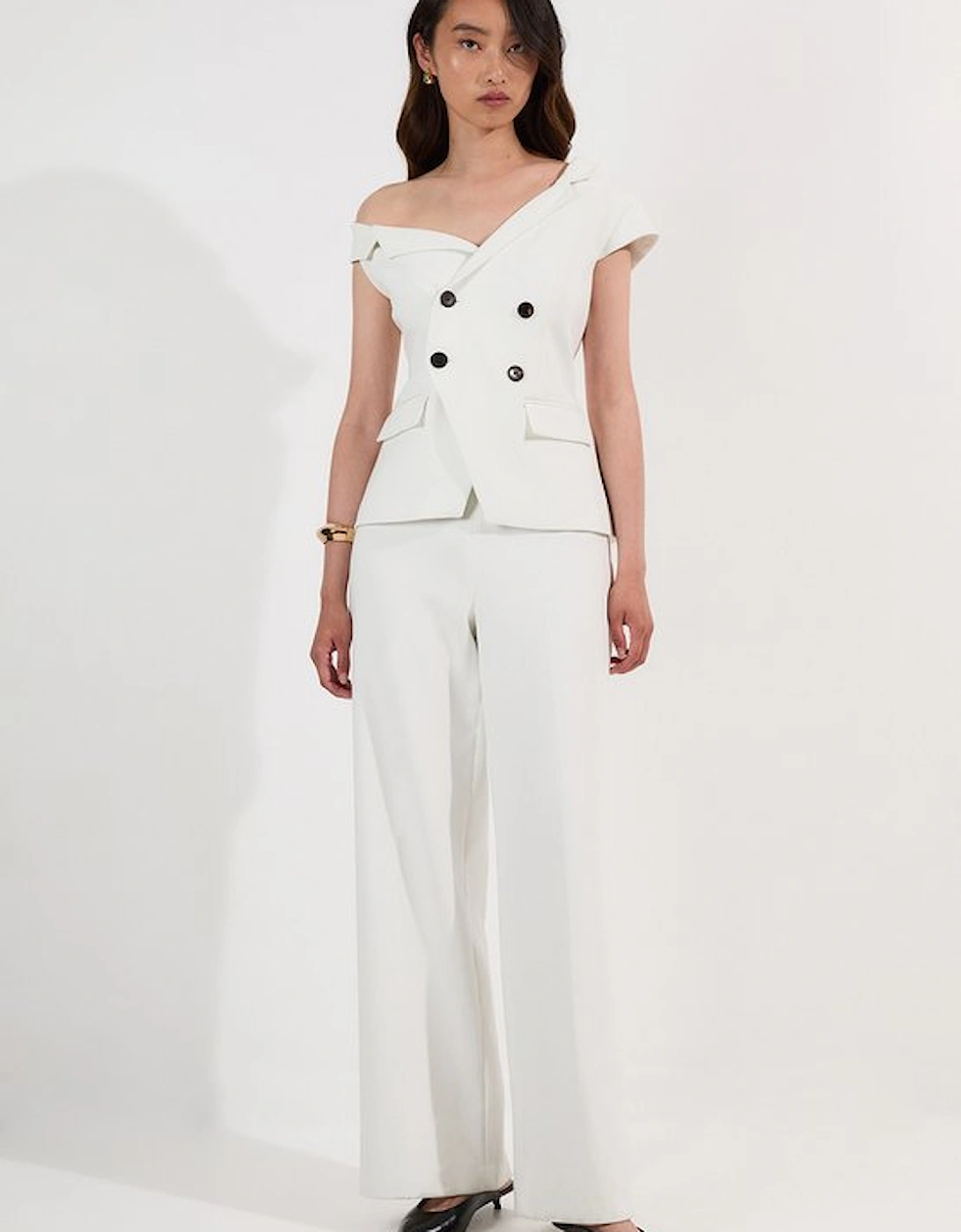 Compact Stretch Asymmetric Collar Wide Leg Tailored Jumpsuit, 5 of 4