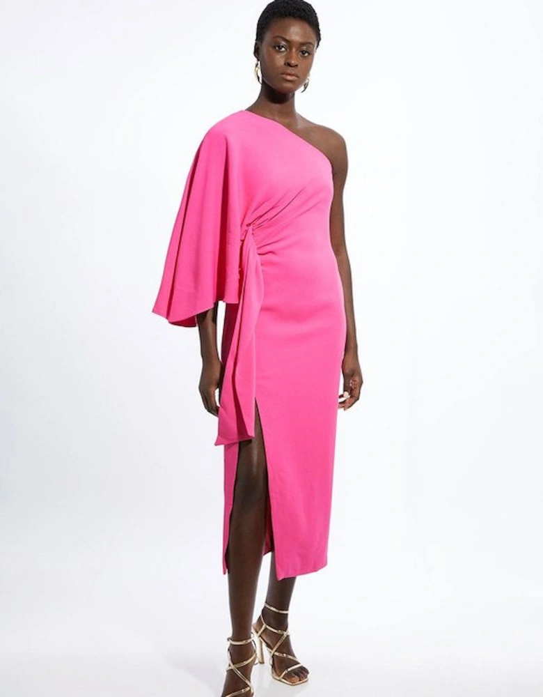 Tall Compact Stretch Viscose Drape Sleeve One Shoulder Tailored Maxi Dress
