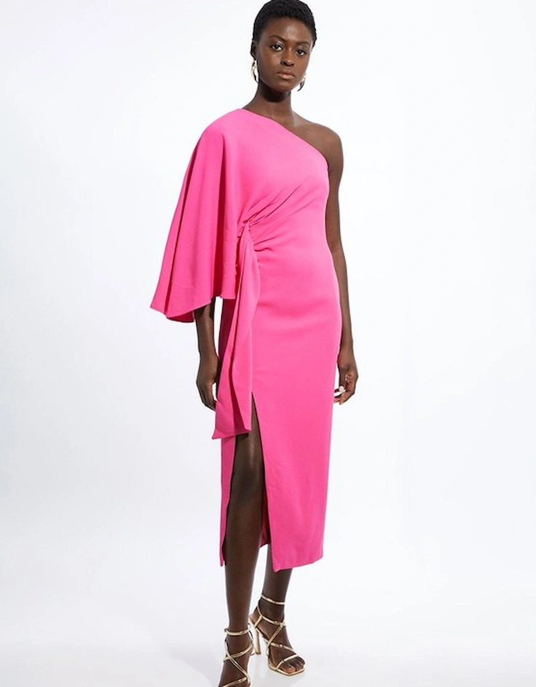 Tall Compact Stretch Viscose Drape Sleeve One Shoulder Tailored Maxi Dress, 5 of 4