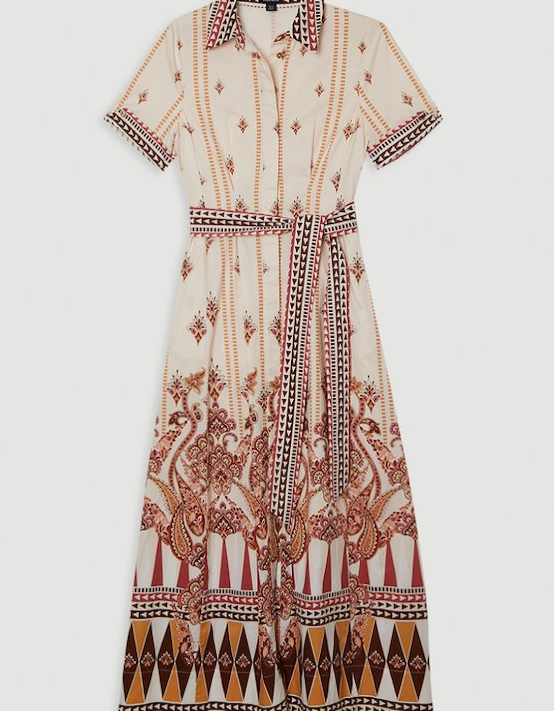 Cotton Sateen Placed Print Woven Midi Shirt Dress