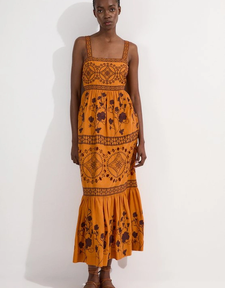 Petite Floral & Geo Embroidered Woven Maxi Dress