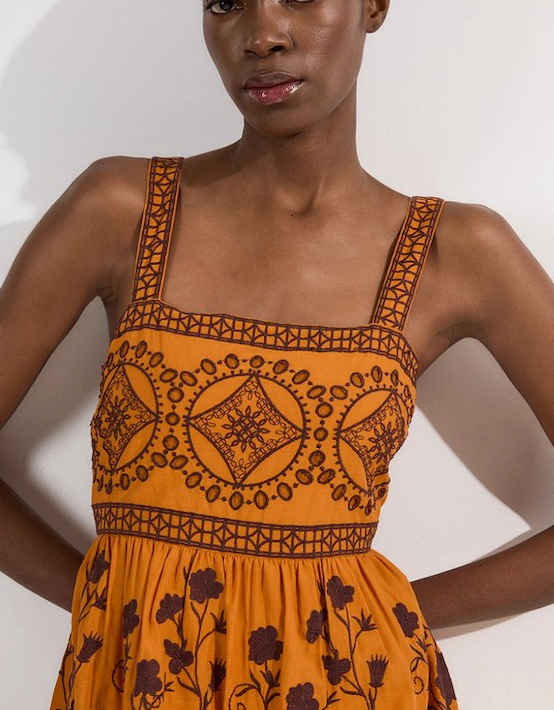 Petite Floral & Geo Embroidered Woven Maxi Dress