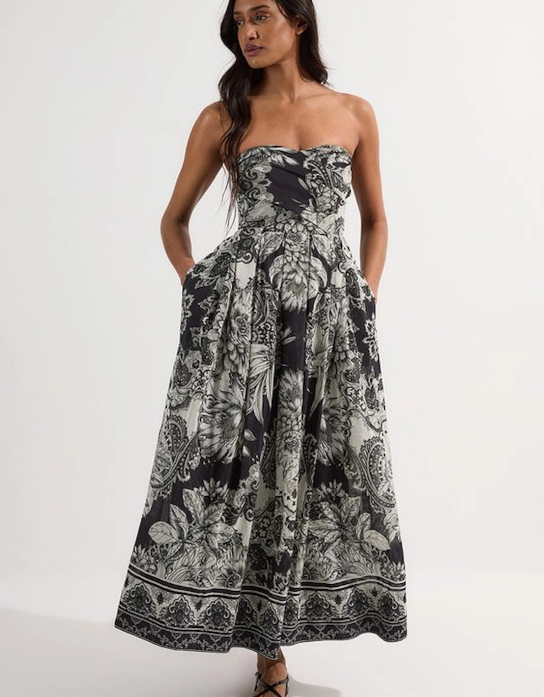 Tile Silk Cotton Bustier Woven Prom Dress