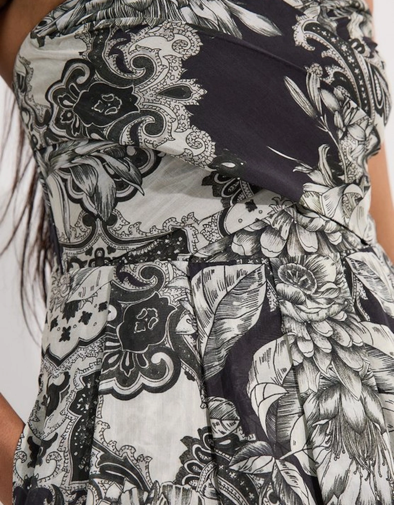 Tile Silk Cotton Bustier Woven Prom Dress