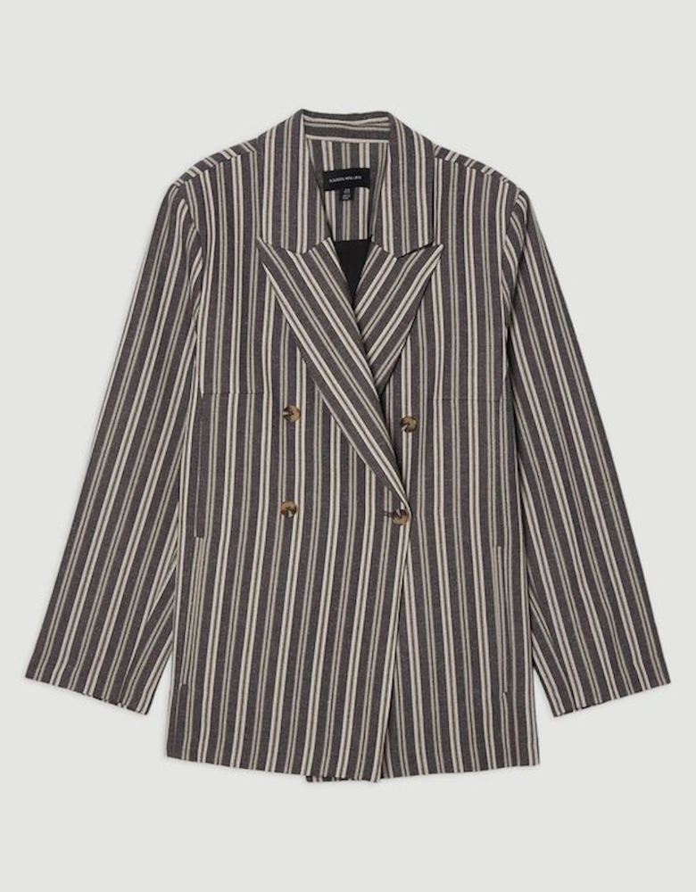 Plus Size Linen Sparkle Stripe Tailored Double Breasted Jacket