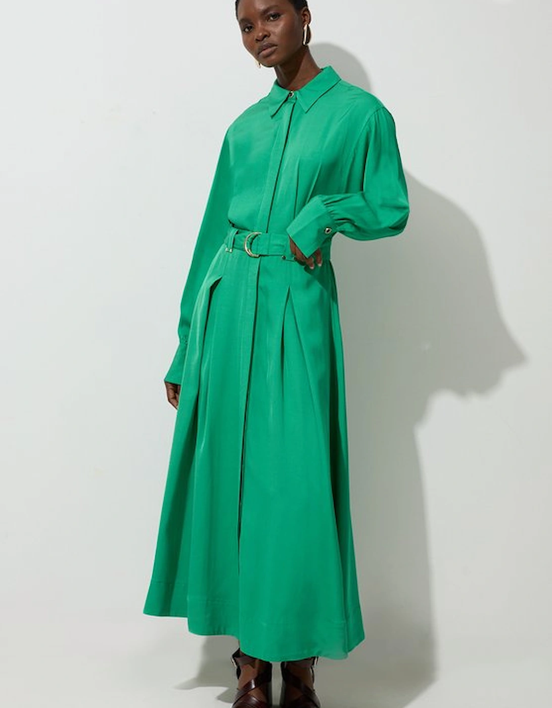 Premium Viscose Linen Woven Shirt Dress With Gold Buckle Belt, 5 of 4