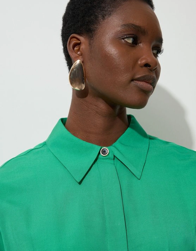 Premium Viscose Linen Woven Shirt Dress With Gold Buckle Belt