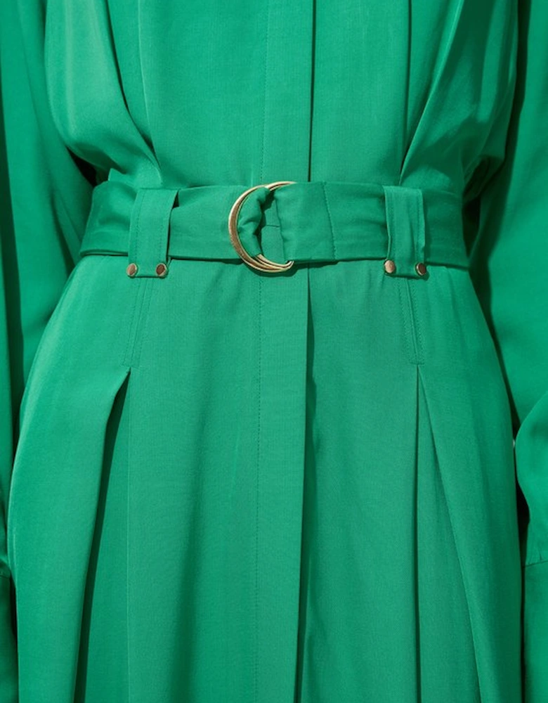 Premium Viscose Linen Woven Shirt Dress With Gold Buckle Belt