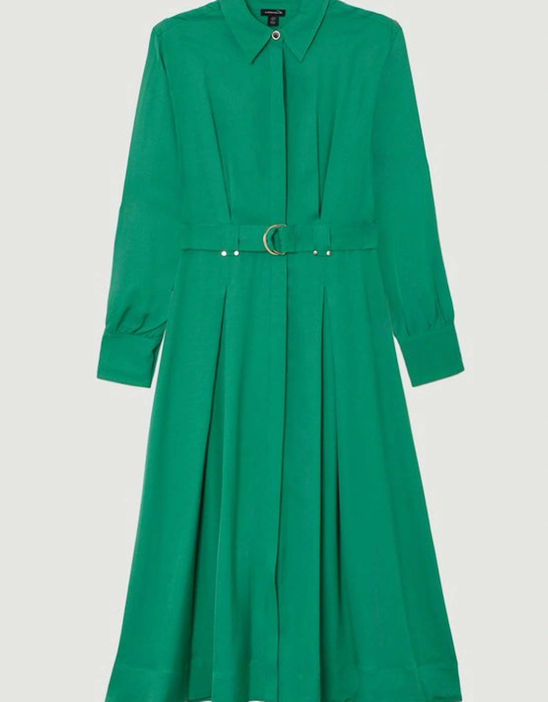 Premium Viscose Linen Woven Shirt Dress With Gold Buckle Belt