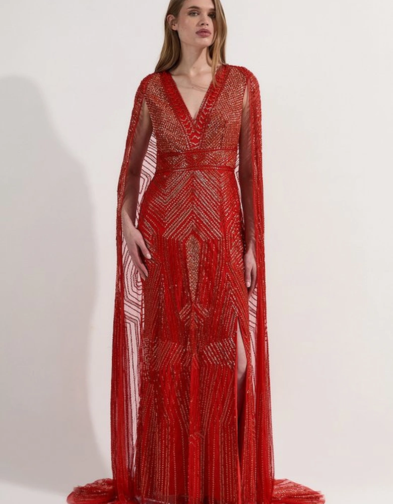 Tall Premium Embellished Caped Maxi Dress