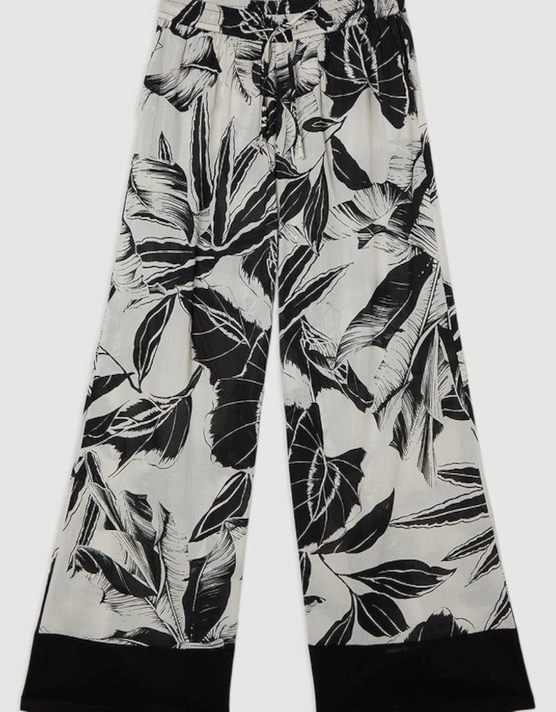 Palm Border Print Cotton Voile Beach Trousers