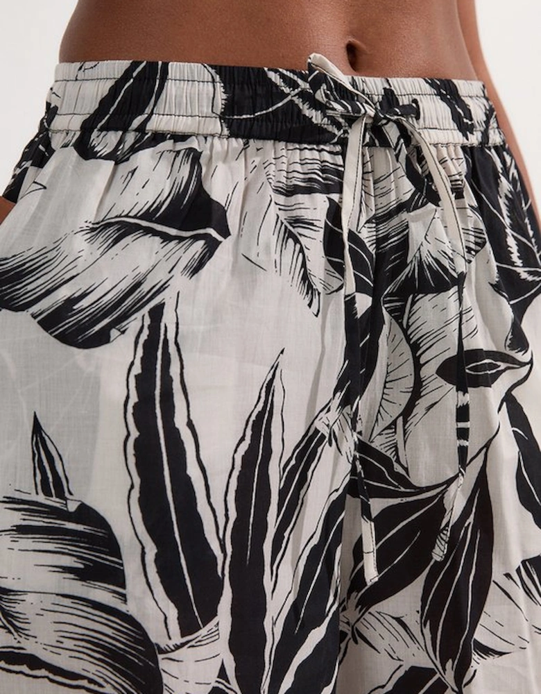 Palm Border Print Cotton Voile Beach Trousers