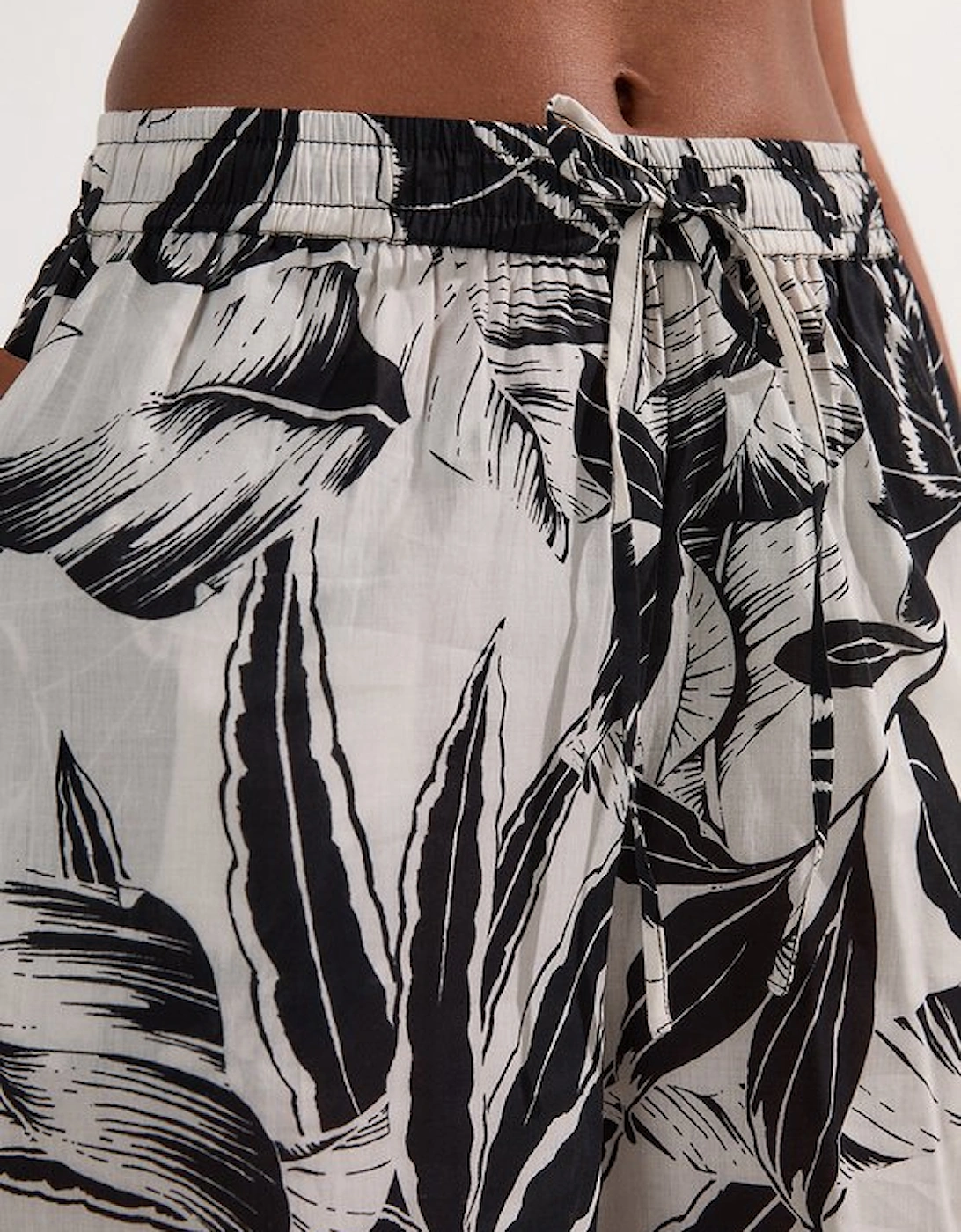 Palm Border Print Cotton Voile Beach Trousers