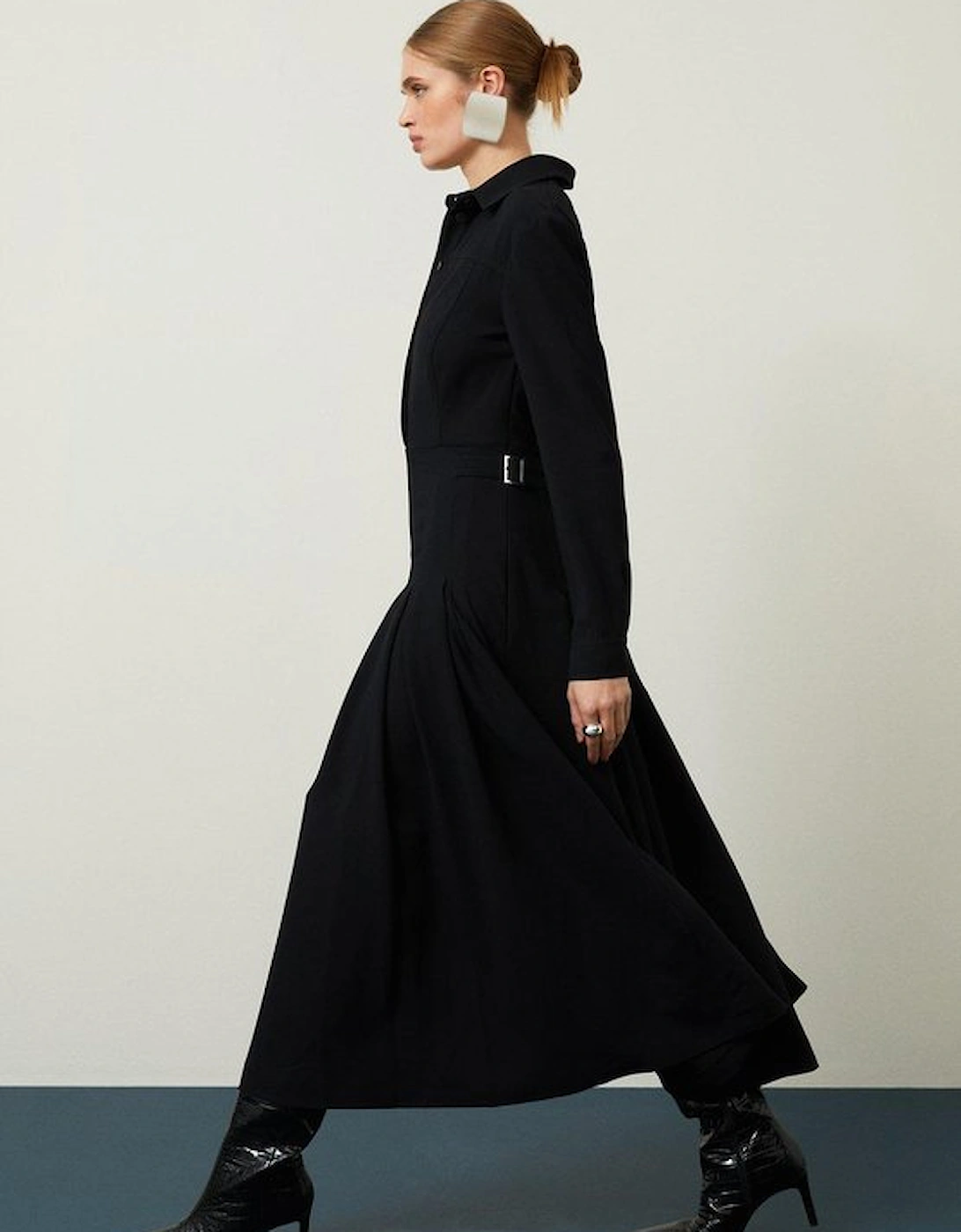 Tailored Crepe Pleated Midi Shirt Dress, 5 of 4