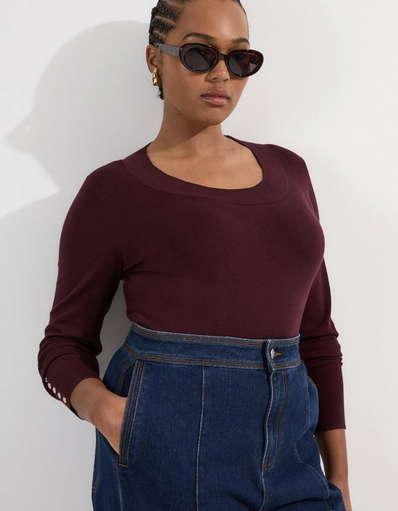 Plus Size Long Sleeve Scoop Neck Knitted Top