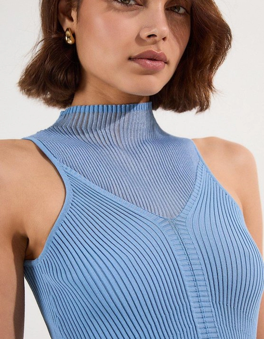 Sheer Neck Knitted Sleeveless Top