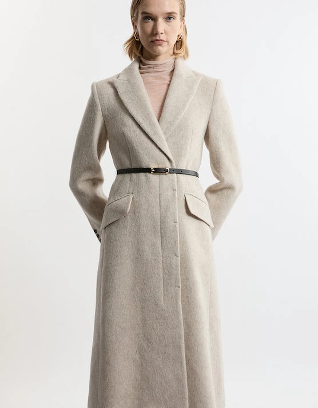 Premium Italian Manteco Wool Single Breasted Belted Tailored Maxi Coat, 5 of 4