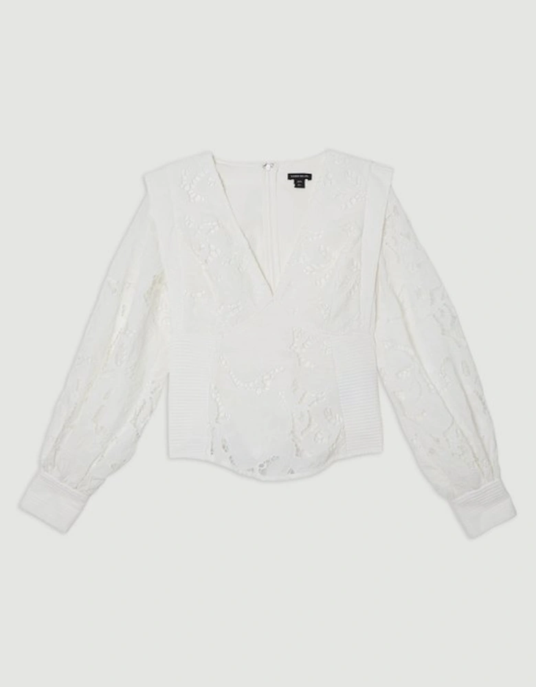 Cutwork Broderie Drama Sleeve Woven Blouse