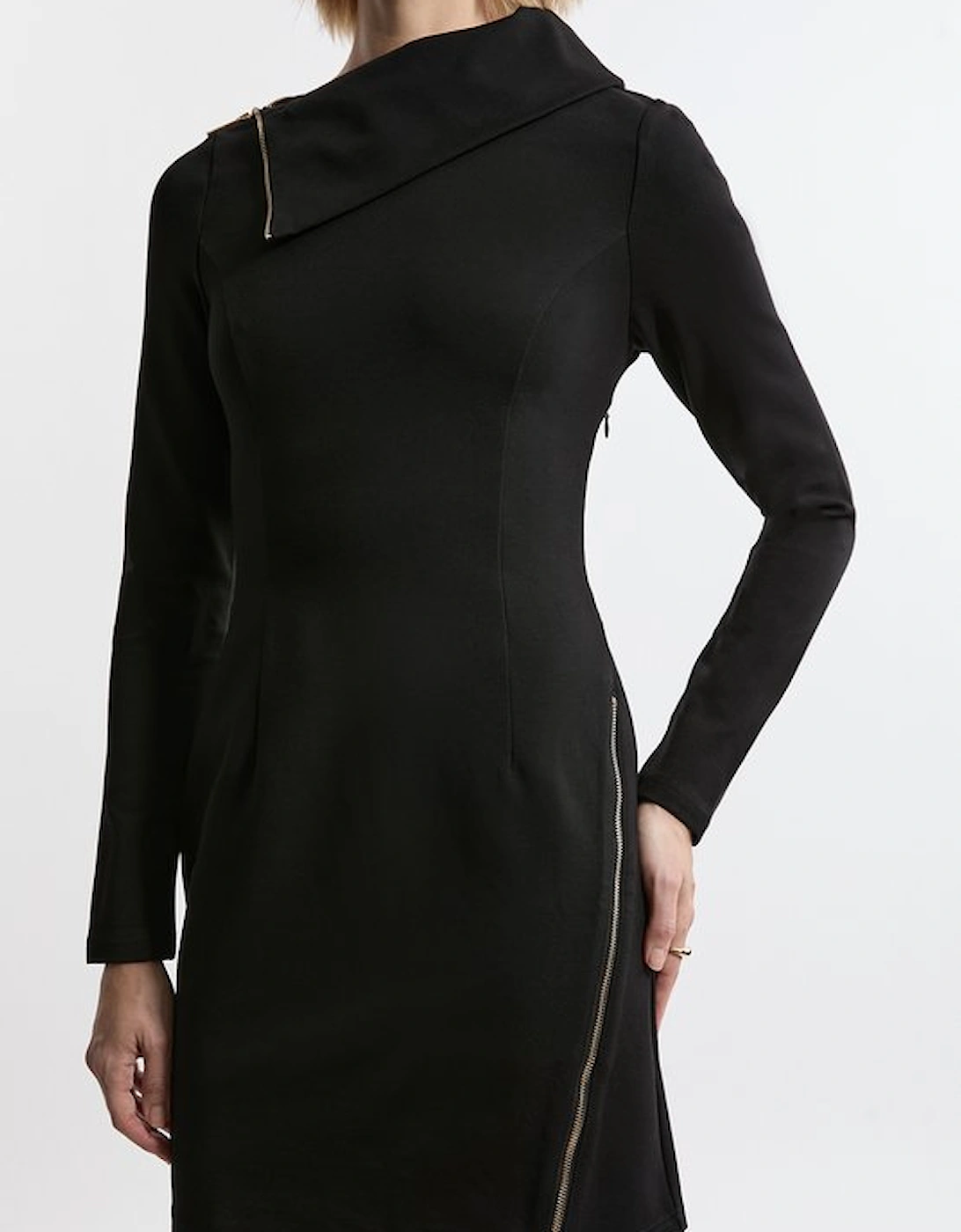 Ponte Zip Neck Mini Dress