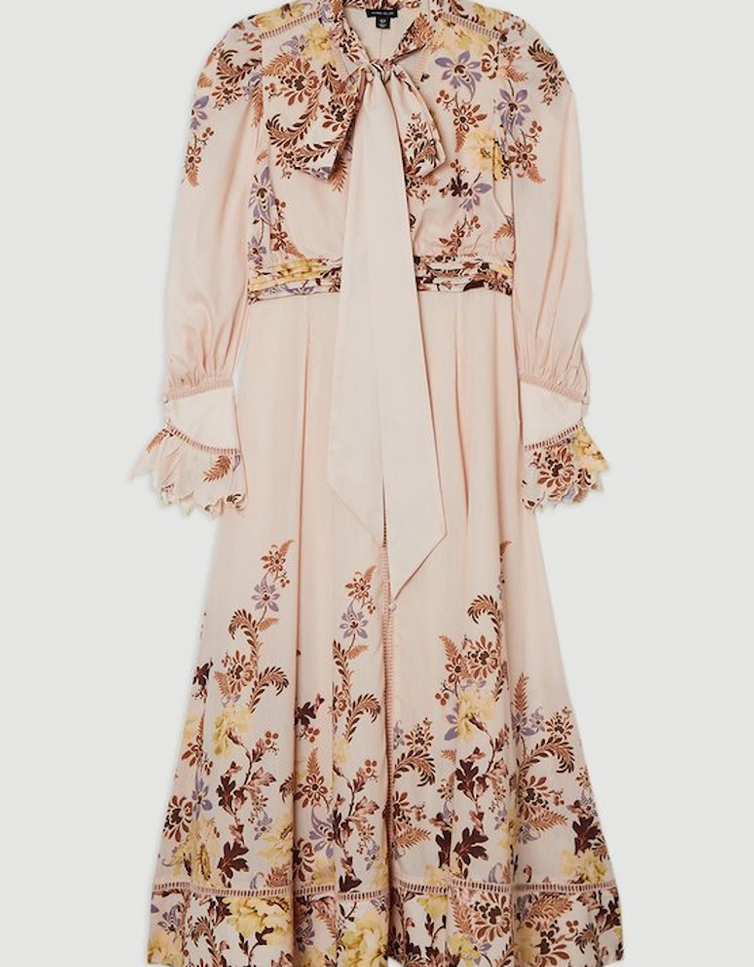 Voile Floral Border Print Woven Maxi Dress With Ladder Lace Trim