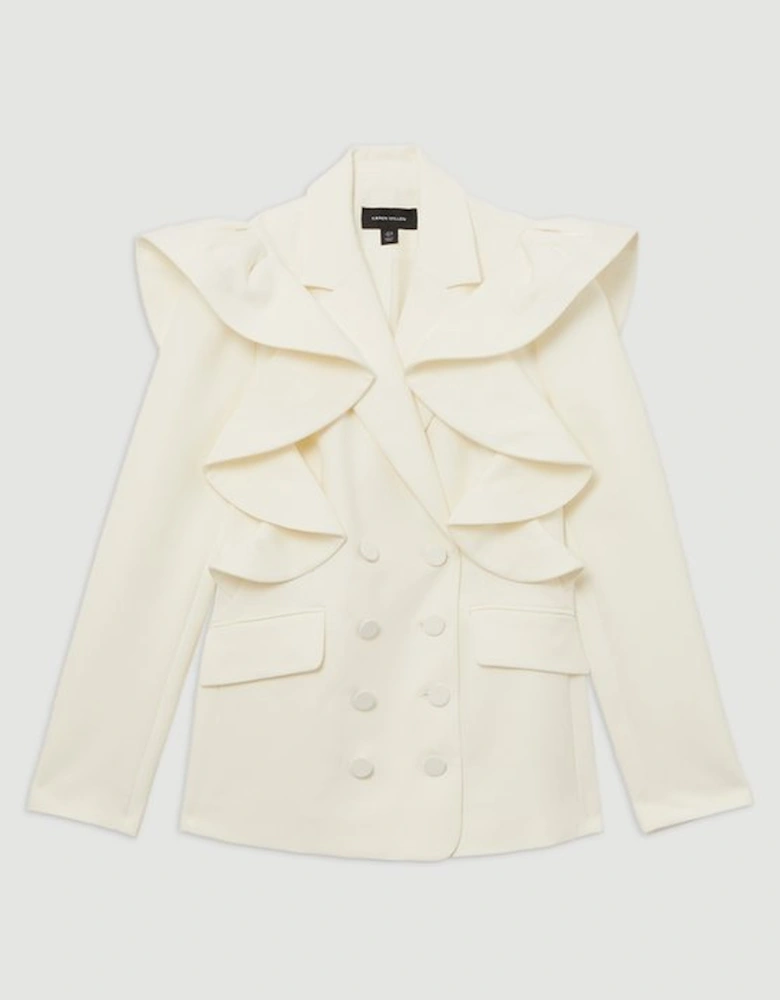 Tailored Drama Ruffle Double Breasted Blazer