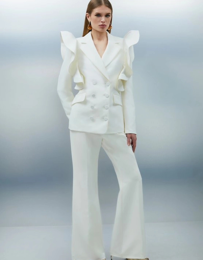 Tailored Drama Ruffle Double Breasted Blazer