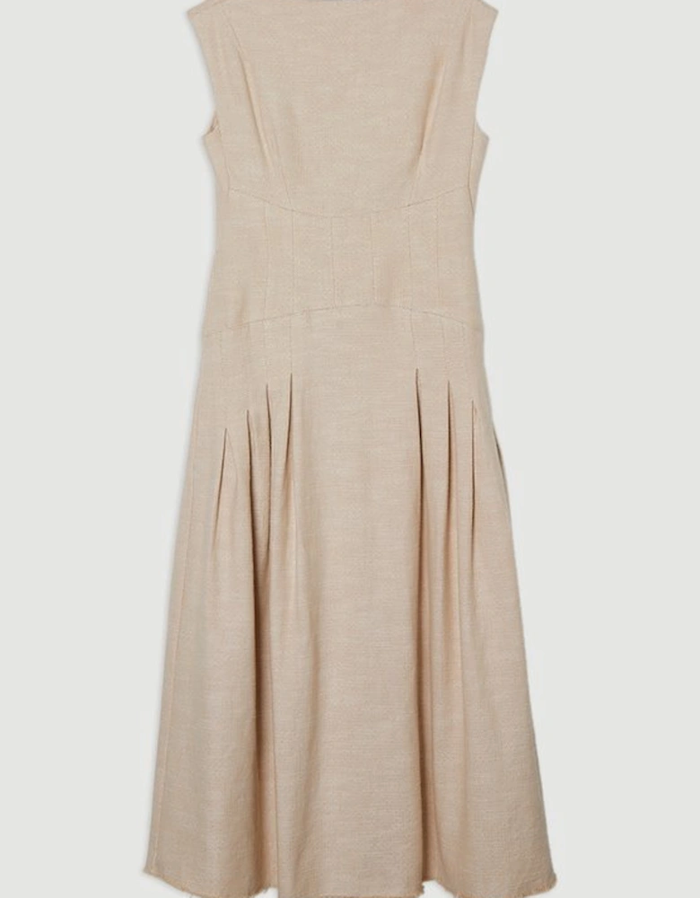 Petite Spring Tweed Tailored Sleeveless Full Skirted Midi Dress