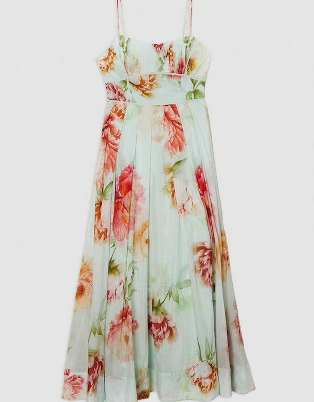 Silk Cotton Mirrored Floral Strappy Woven Maxi Dress