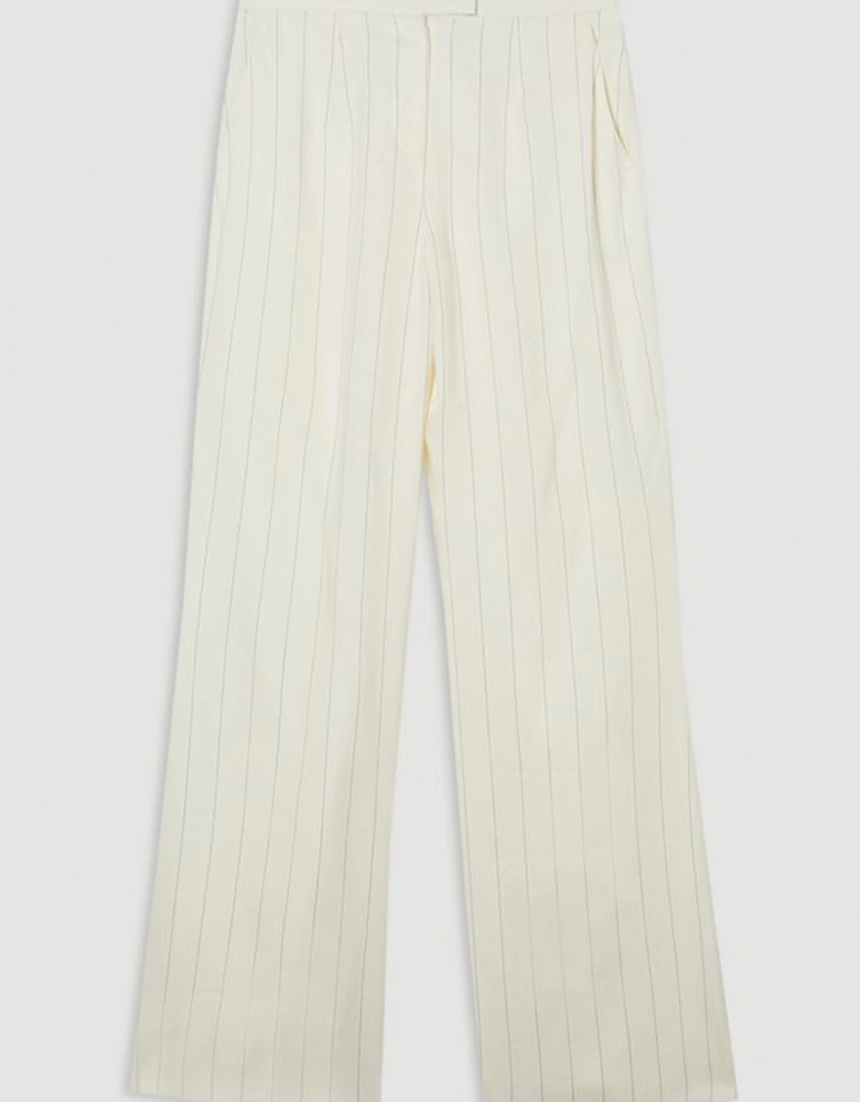 Premium Linen Viscose Pinstripe Tailored Wide Leg Trouser