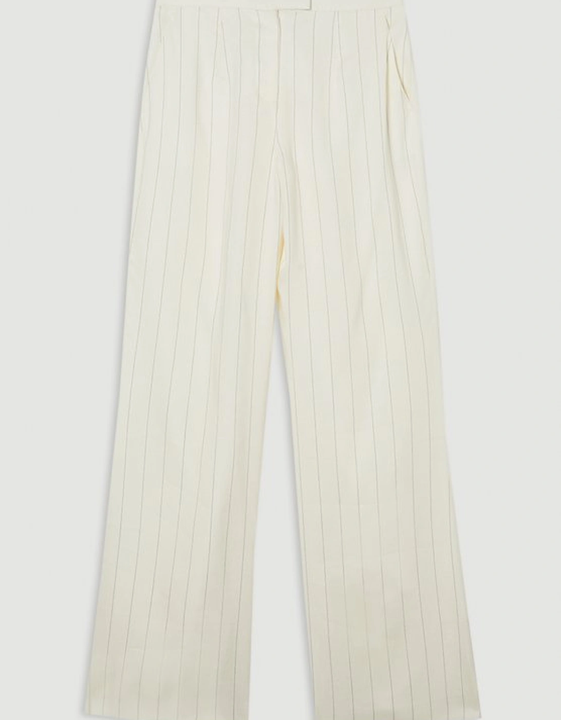 Premium Linen Viscose Pinstripe Tailored Wide Leg Trouser