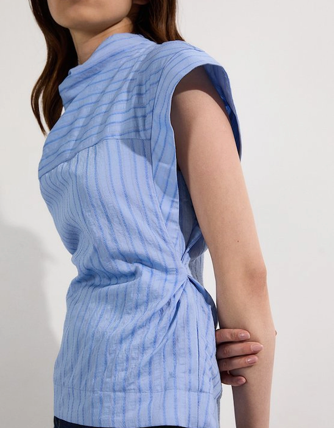 Cotton Stripe High Neck Woven Top